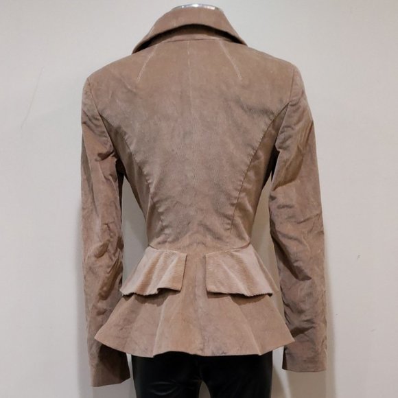 💋GORGEOUS BOHO CHIC💋Vintage Victorian Corduroy Peplum Overlay Blazer in Tan - Picture 7 of 12